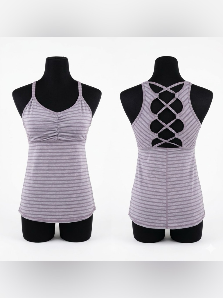 Prana Filament Yoga Lavender Stripe Crisscross Back Tank Size Medium Nwot